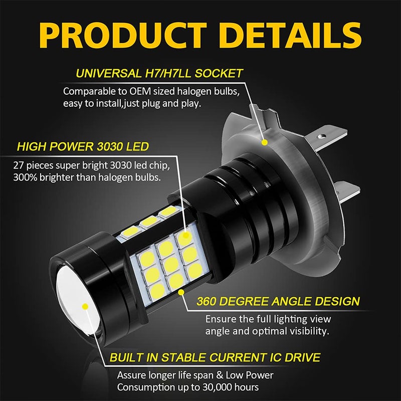 AUXLIGHT H7 LED Fog Light DRL Bulbs, 2400 Lumens Extremely Bright H7LL LED Bulbs Replacement for Cars, Trucks, 6000K Xenon White - Image 4